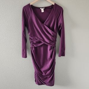 Sundance Dress Size Medium Eternal Compliments Ruched Long Sleeve Midi Purple